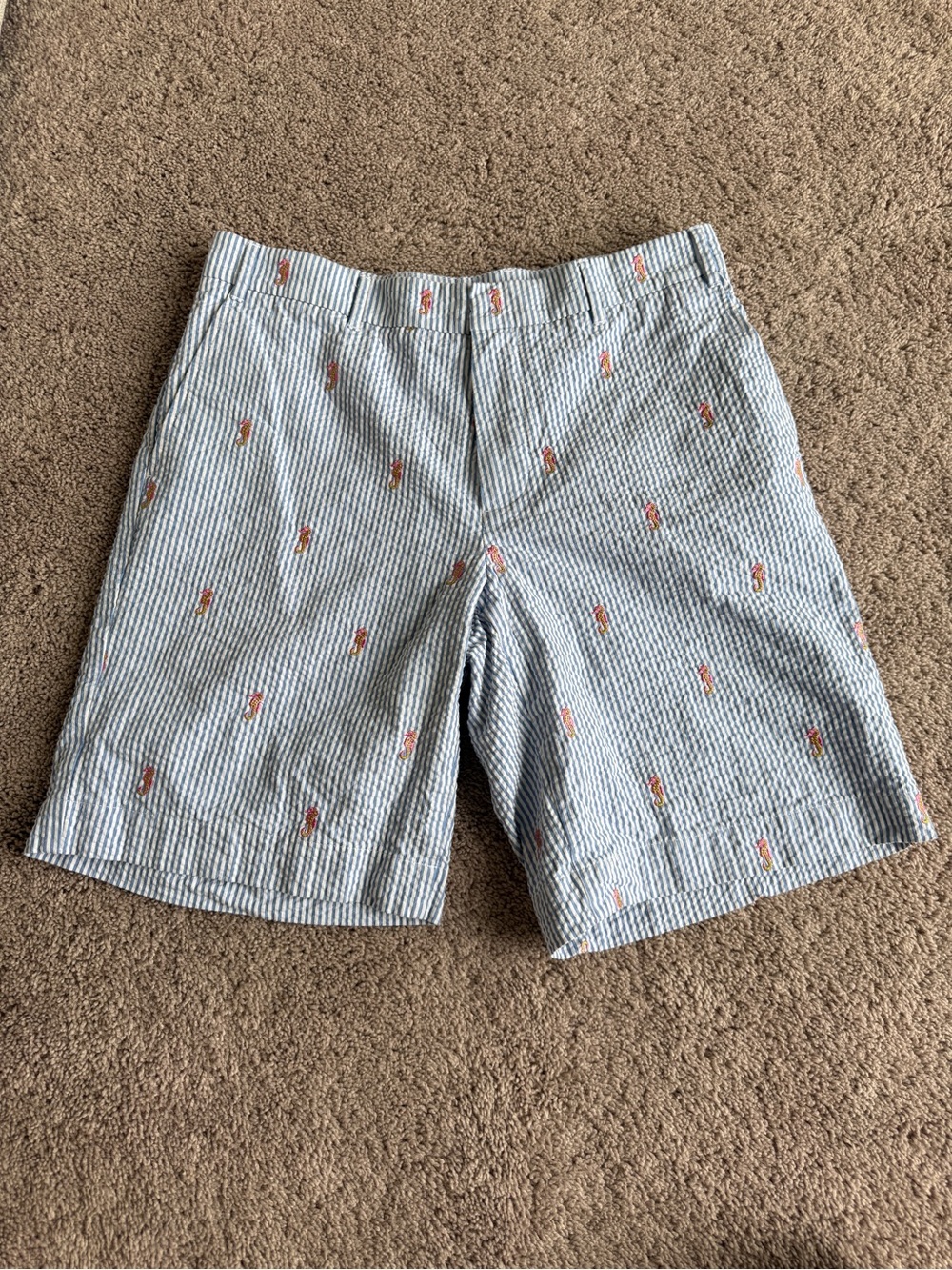 Mens Lilly Pulitzer Blue & White striped Seersucker Shorts seahorse Embroidery